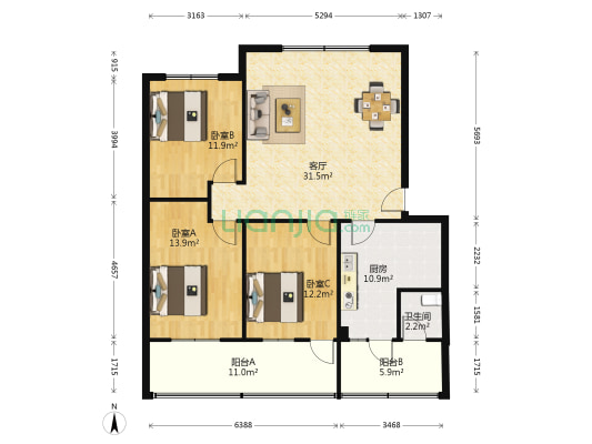 大南街65号 3室1厅1卫 109平方