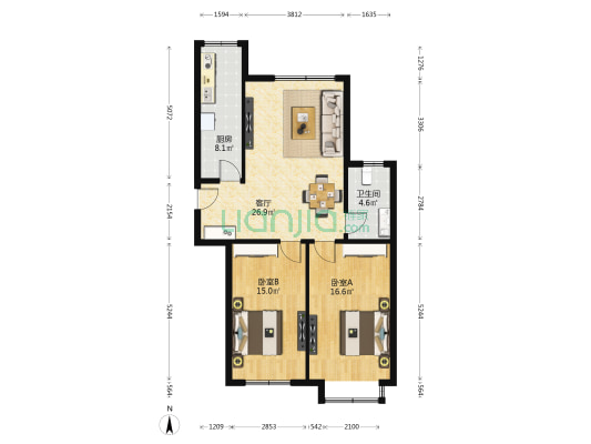 雁栖一品园A区（雁来园北一街） 2室1厅1卫 101平方