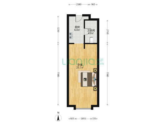 恒大绿洲公寓 1室0厅1卫 53平方