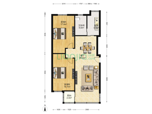 桂苑小区 2室1厅1卫 104平方