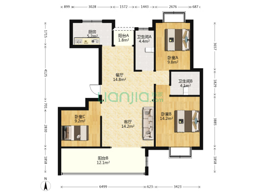 春丰时代 3室2厅2卫 115平方