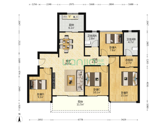 海祥阁 4室1厅2卫 128平方