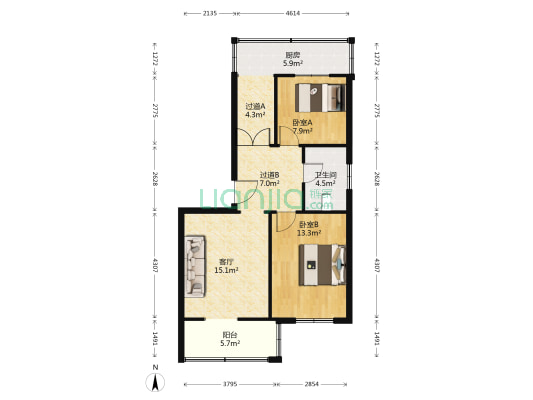 商检局宿舍 2室1厅1卫 71平方