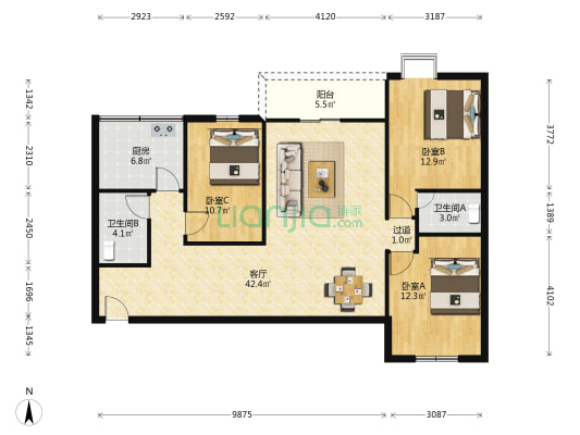 金裕大厦 3室1厅2卫 125平方