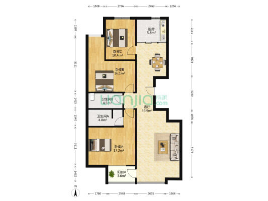 文博苑 3室1厅2卫 131平方