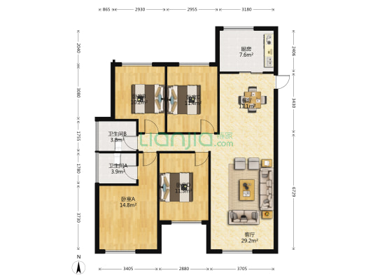 龙图·天骄华府 4室2厅2卫 140平方