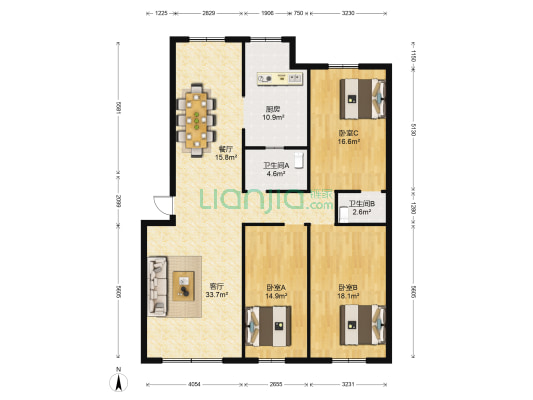 金桥路桥下安置小区 3室2厅2卫 133平方