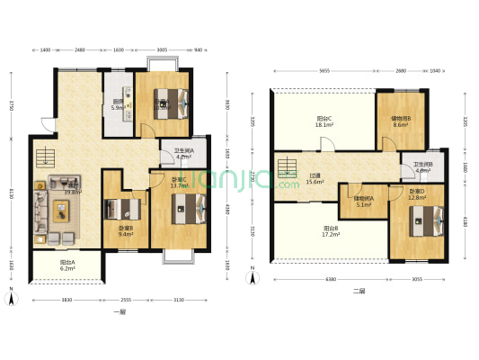 水岸江南B区 4室1厅2卫 151平方