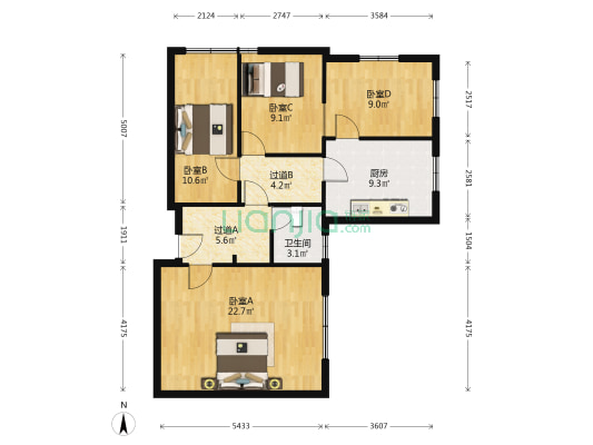互助里 4室0厅1卫 56平方