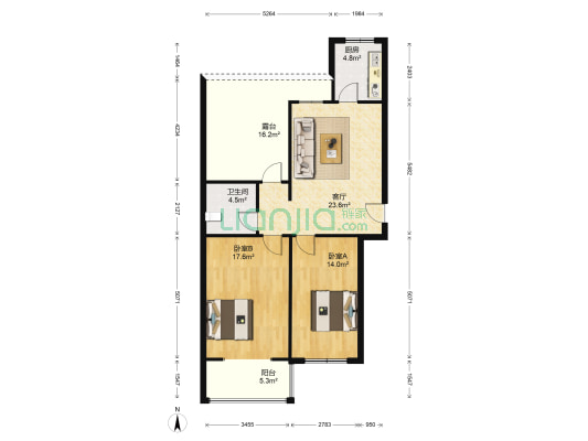 翰林雅筑 2室1厅1卫 86平方