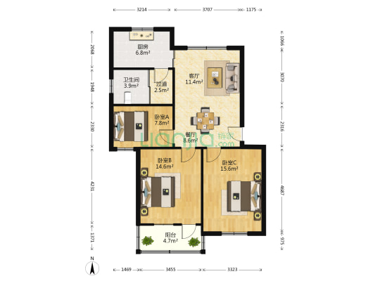迎凤新村二期 3室2厅1卫 90平方