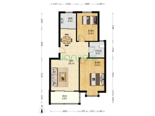 经典雅居 2室1厅1卫 85平方