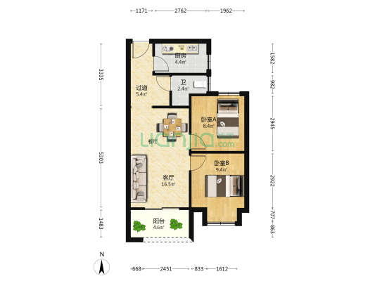 新城华庭 2室1厅1卫 66平方