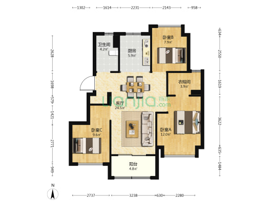 金地新乐里 3室1厅1卫 98平方