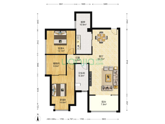 园中苑A区 2室1厅1卫 108平方