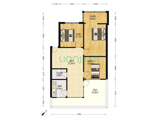 华新中街95号 3室1厅1卫 66平方