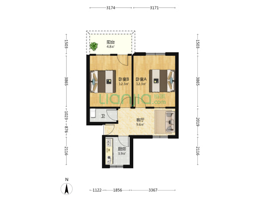 华侨中学宿舍 2室1厅1卫 53平方
