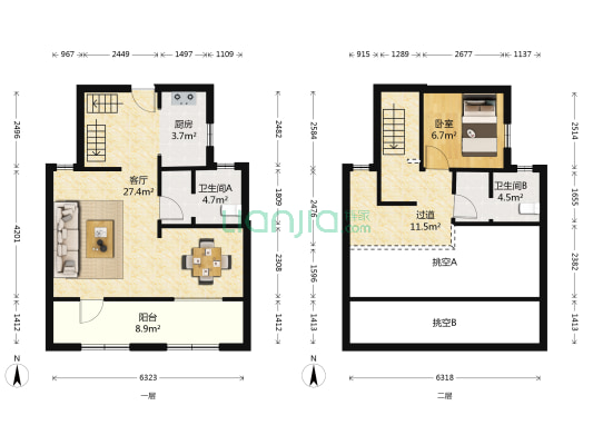 龙湖春江彼岸 1室1厅2卫 102平方