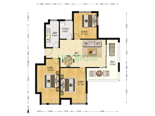 裕花园张浦 3室1厅1卫 115平方