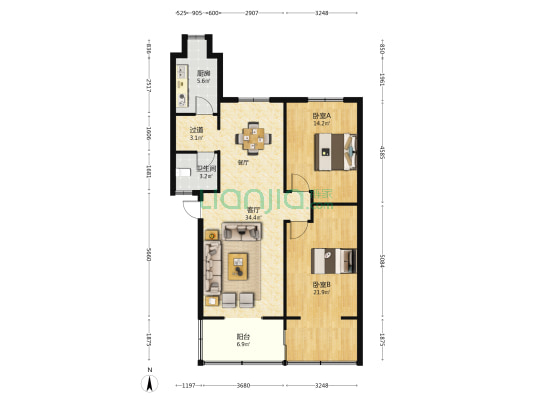 农行宿舍 2室1厅1卫 100平方