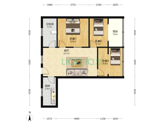 广八路62号 3室1厅1卫 94平方