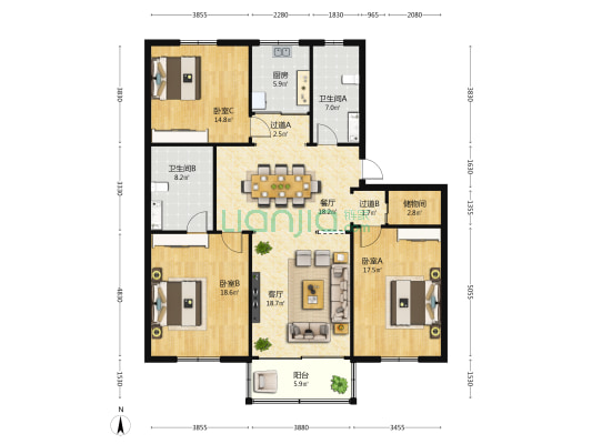 杨市园大街 3室2厅2卫 146平方