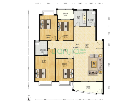 川交新苑 4室1厅2卫 168平方