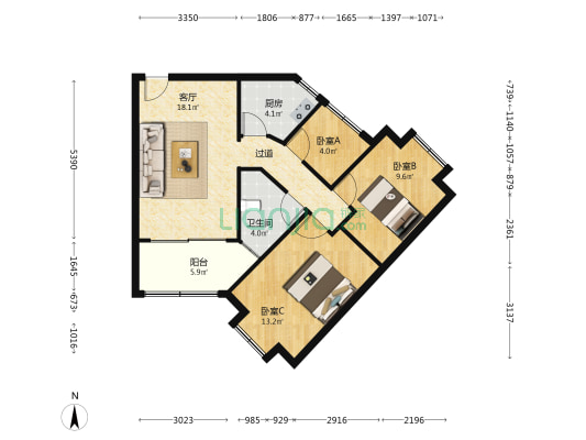 大湖花园 3室1厅1卫 76平方