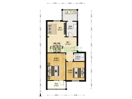 金水路7号院 2室2厅1卫 69平方