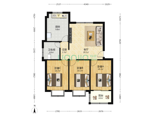 都市颐景 3室1厅1卫 95平方