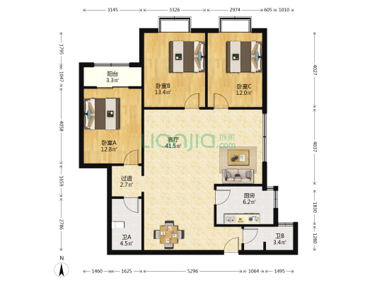 省建设厅 3室1厅2卫 121平方
