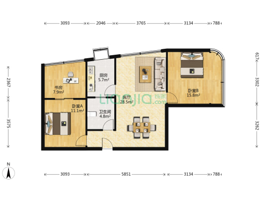 湖北饭店宿舍 3室1厅1卫 95平方