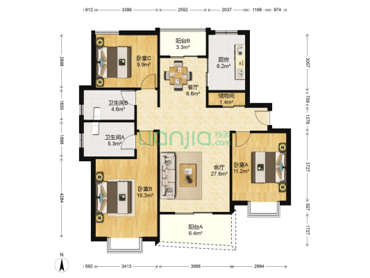 锦绣华庭 3室2厅2卫 127平方