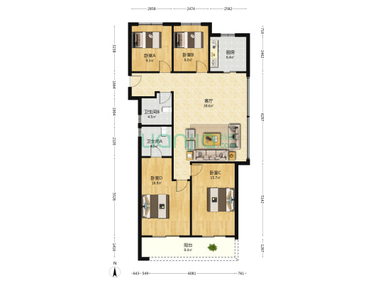 滨江钱江翠语彩虹里 4室1厅2卫 139平方