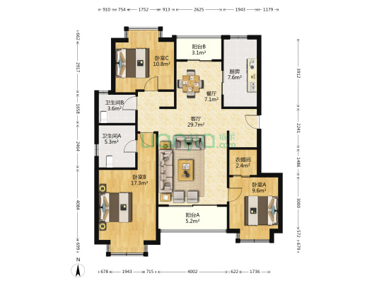 好家园 3室2厅2卫 120平方