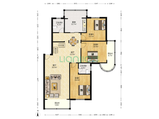上大阳光乾心园 3室2厅2卫 146平方
