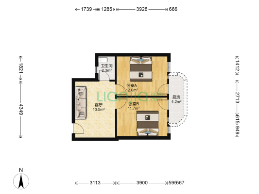 康乐大厦 2室1厅1卫 117平方