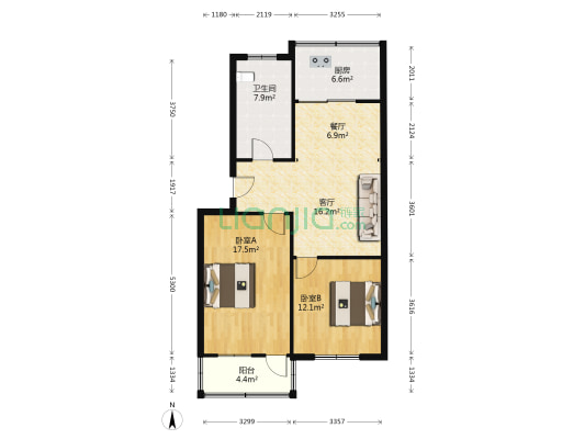 十六里河万寿路4号 2室2厅1卫 89平方