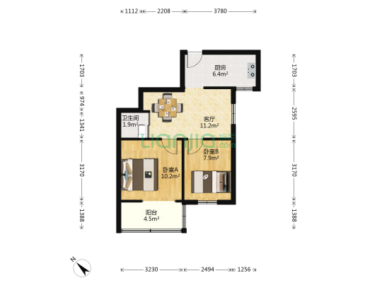 玉带园 2室1厅1卫 61平方