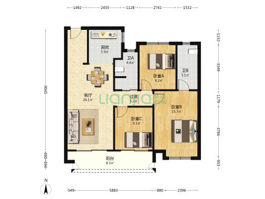 格林云著云麓 3室1厅2卫 116平方