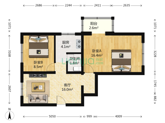 新东路 2室1厅1卫 65平方