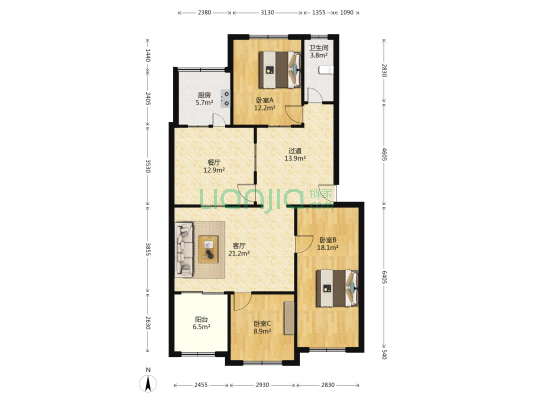 老教师公寓 3室2厅1卫 138平方