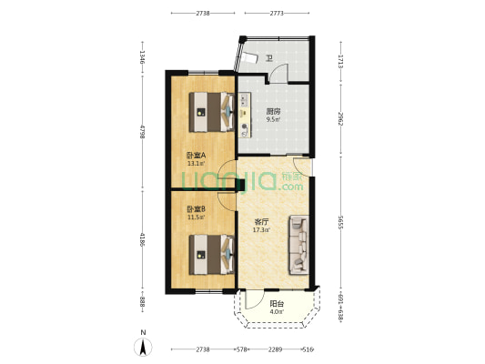 烟洲新村 2室1厅1卫 78平方