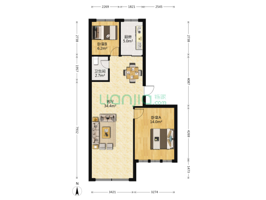 假日酒店小区 2室1厅1卫 80平方