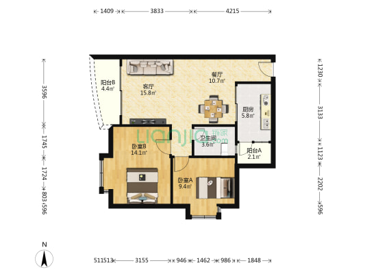 南村豪苑 2室2厅1卫 76平方