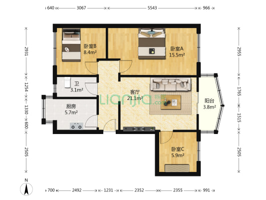 甘肃省林产公司家属院（瓜州路/南滨河中路） 3室1厅1卫 67平方