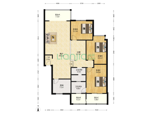涤纶厂家属院 3室1厅2卫 140平方