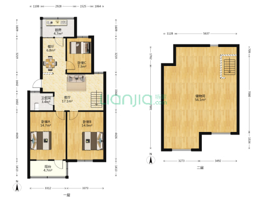 富淮小区 3室2厅1卫 85平方
