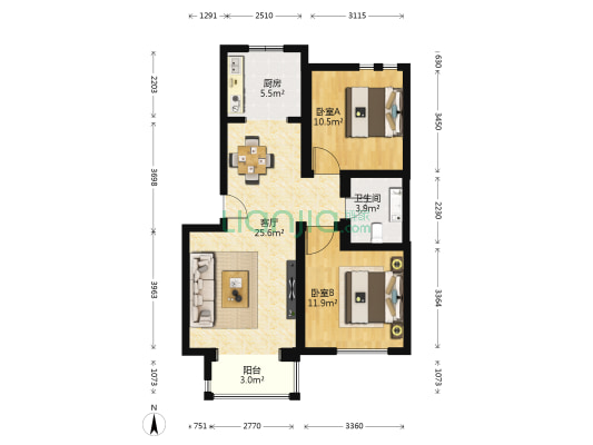 绿城百合公寓南区 2室1厅1卫 82平方