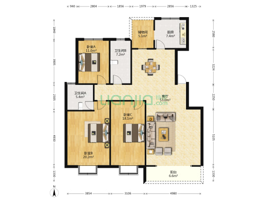 风光路华苑小区 3室1厅2卫 161平方